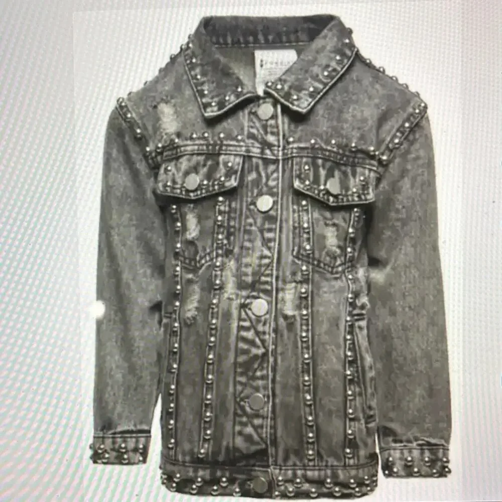 Fornia Girl’s Dark Gray Denim Studded Trucker Jacket Size XLARGE or Adult XSMALL